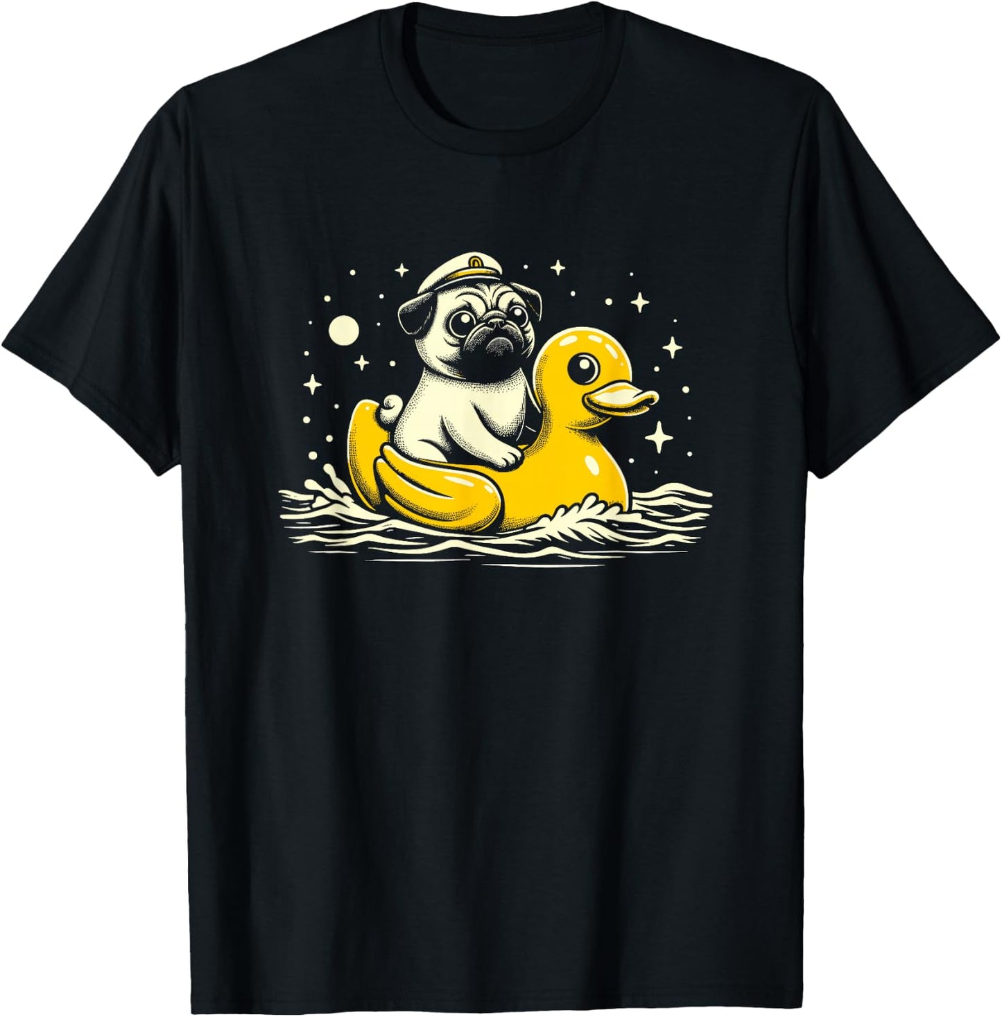 Captain Pug Rubber Duck - Funny Dog Graphic Pug Duck Lover T-Shirt - T-Shirt | Black