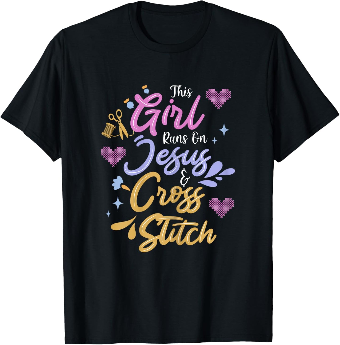 Jesus & Cross Stitch T-Shirt - T-Shirt | Black