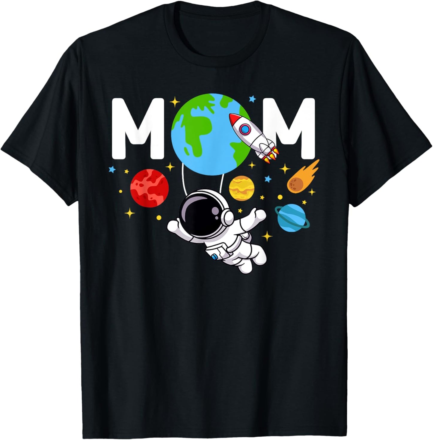 Mom Mommy Mother Space Astronaut Birthday Family Matching T-Shirt - T-Shirt | Black