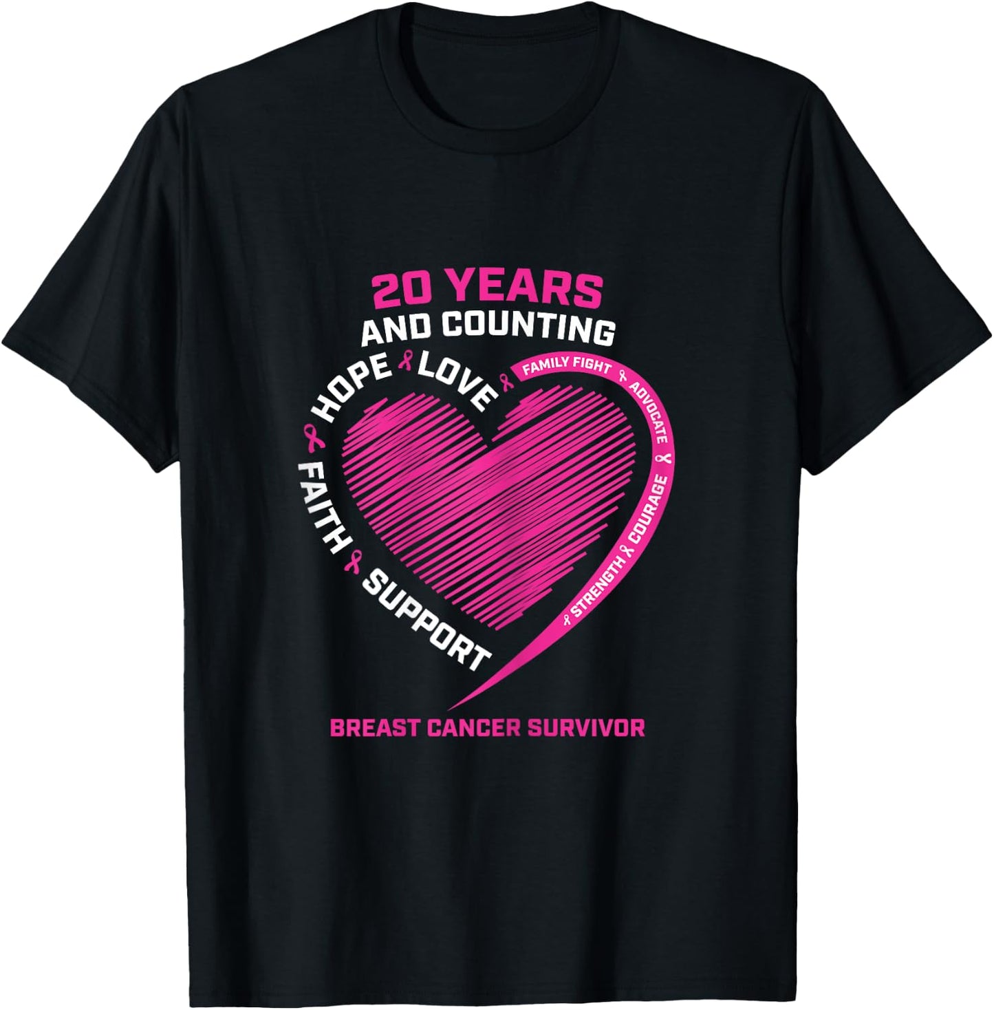 20 Years Cancer Free Gifts Women Pink Breast Cancer Survivor T-Shirt - T-Shirt | Black