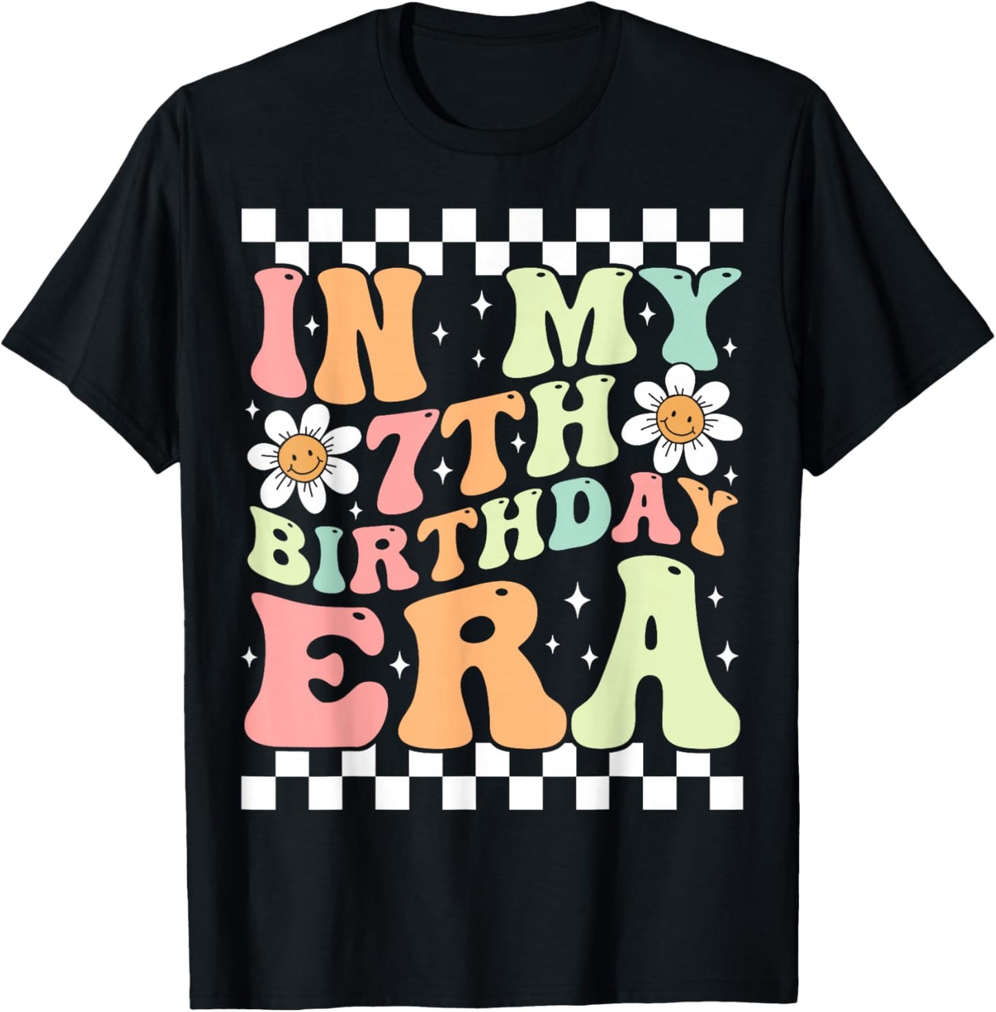 In My 7th Birthday Era Cute Daisy Groovy 7th Birthday Party T-Shirt - T-Shirt | Black