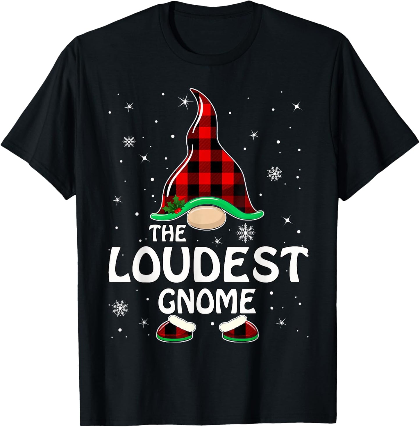 Loudest Gnome Buffalo Plaid Matching Family Christmas Pajama T-Shirt - T-Shirt | Black