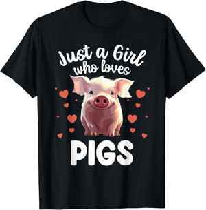 Funny Pig Lover Design Girls Farm Animal Piggy Pig T-Shirt - T-Shirt | Black