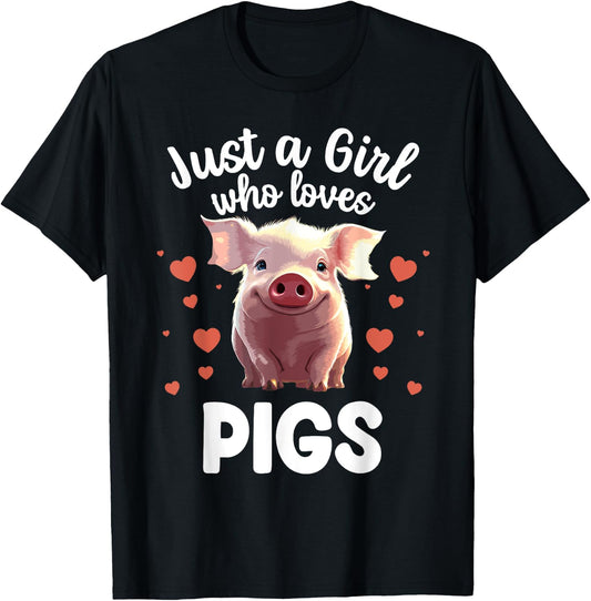 Funny Pig Lover Design Girls Farm Animal Piggy Pig T-Shirt - T-Shirt | Black