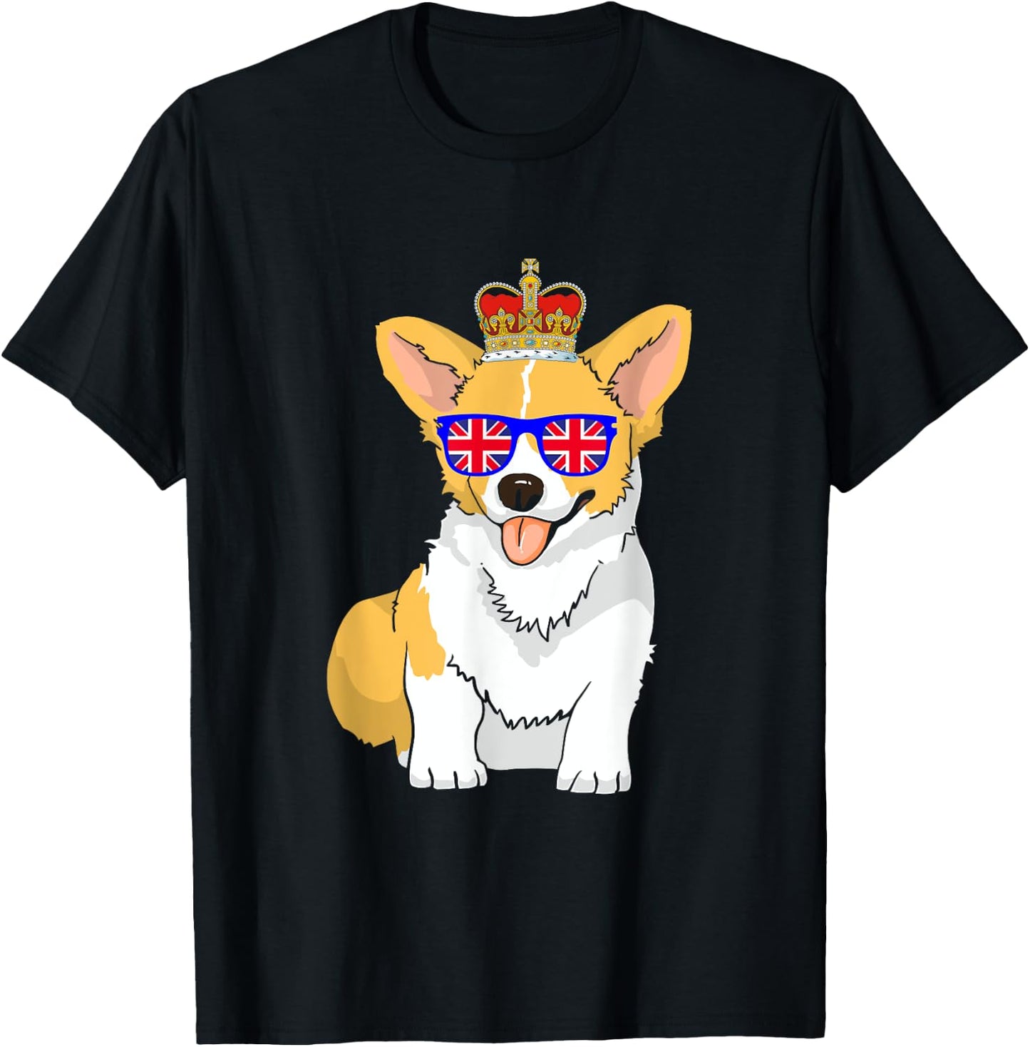 Corgi Dog Queen Elizabeth II Sunglasses British Crown T-Shirt - T-Shirt | Black