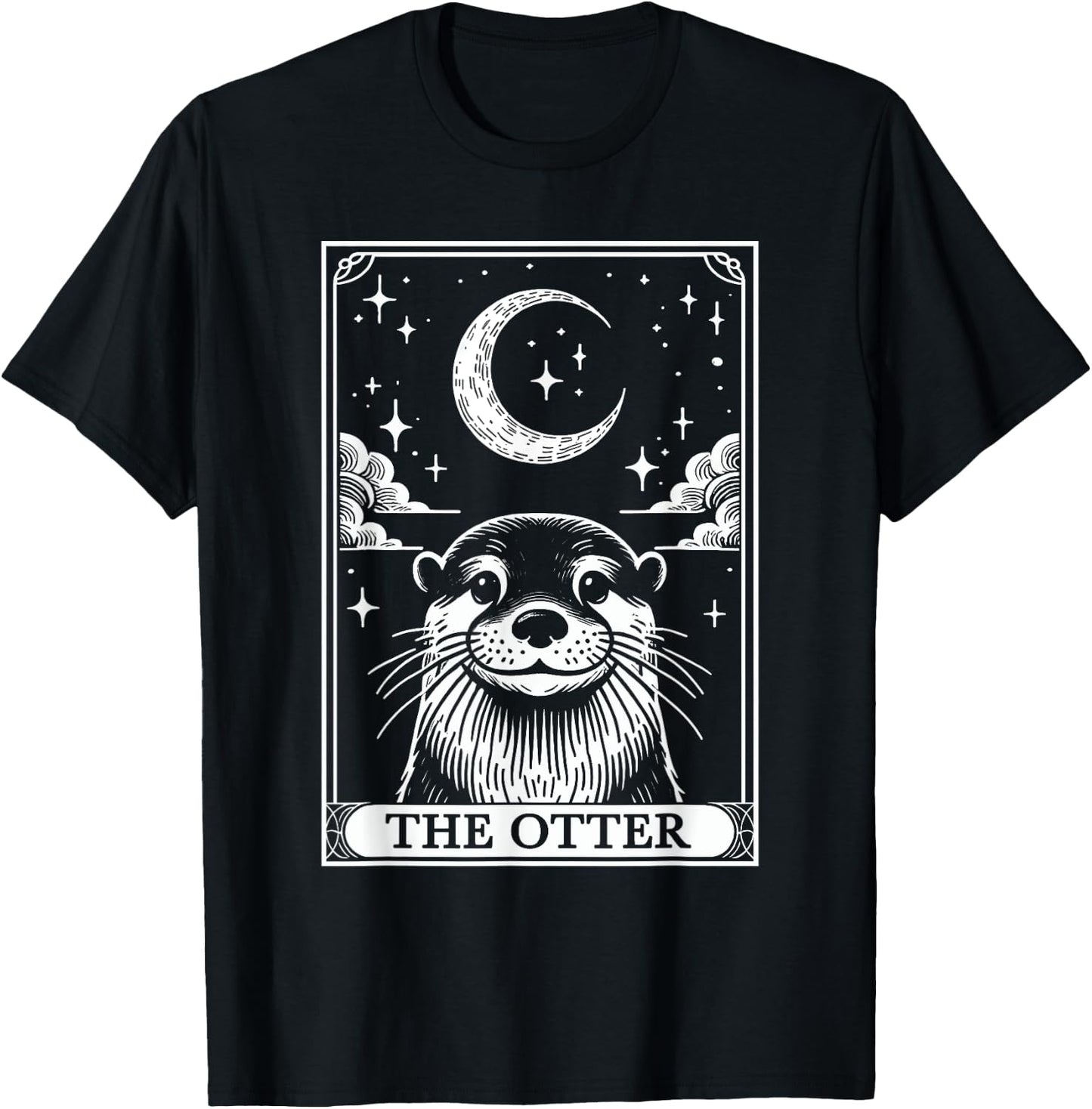 Tarot Card Vintage Crescent Moon Otter Animal Lovers T-Shirt - T-Shirt | Black
