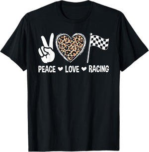 Women's Racing Design Kids Girls Peace Love Racing Race Flag T-Shirt - T-Shirt | Black