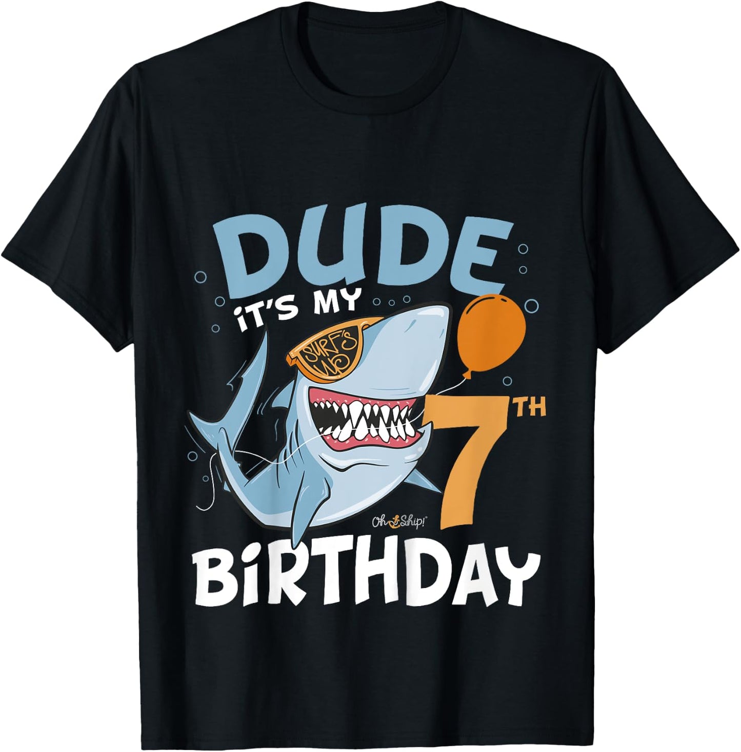 Kids Dude it's my 7th Birthday - 7th Shark Birthday Boy T-Shirt - T-Shirt | Black