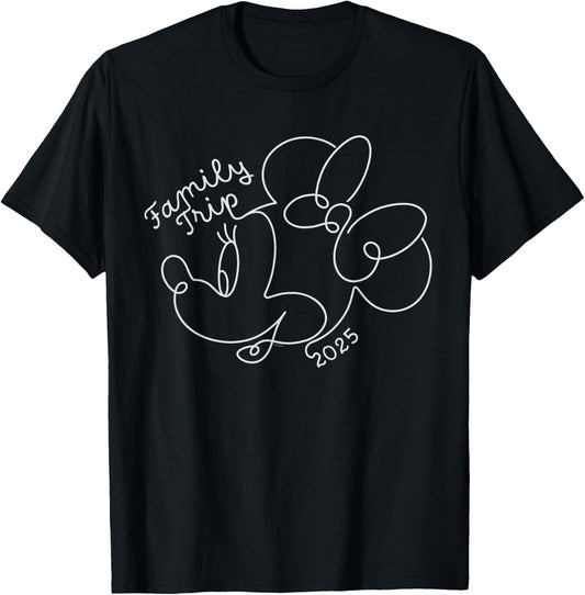 Disney Minnie Mouse Line Drawing Family Trip Vacation 2025 T-Shirt - T-Shirt | Black