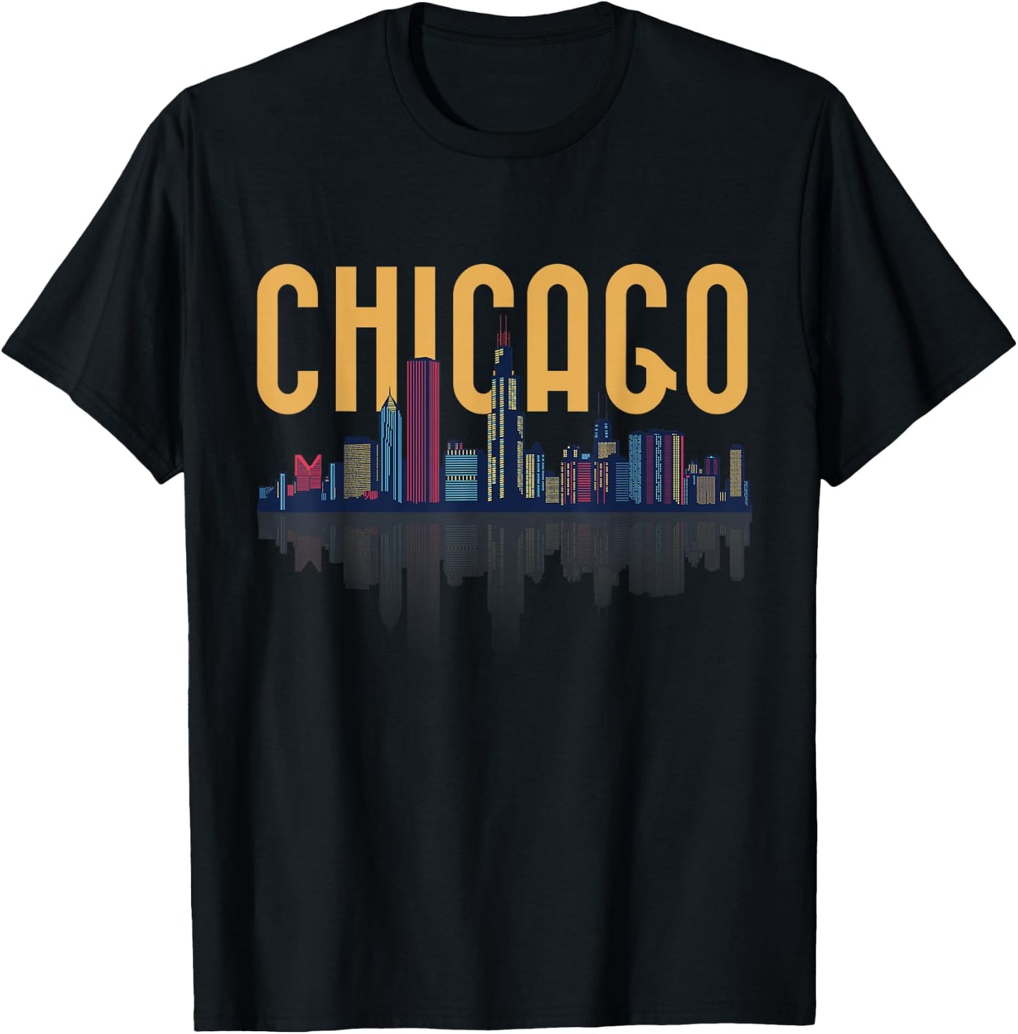 Chicago Illinois IL Night City Skyline Lights Men Women T-Shirt - T-Shirt | Black