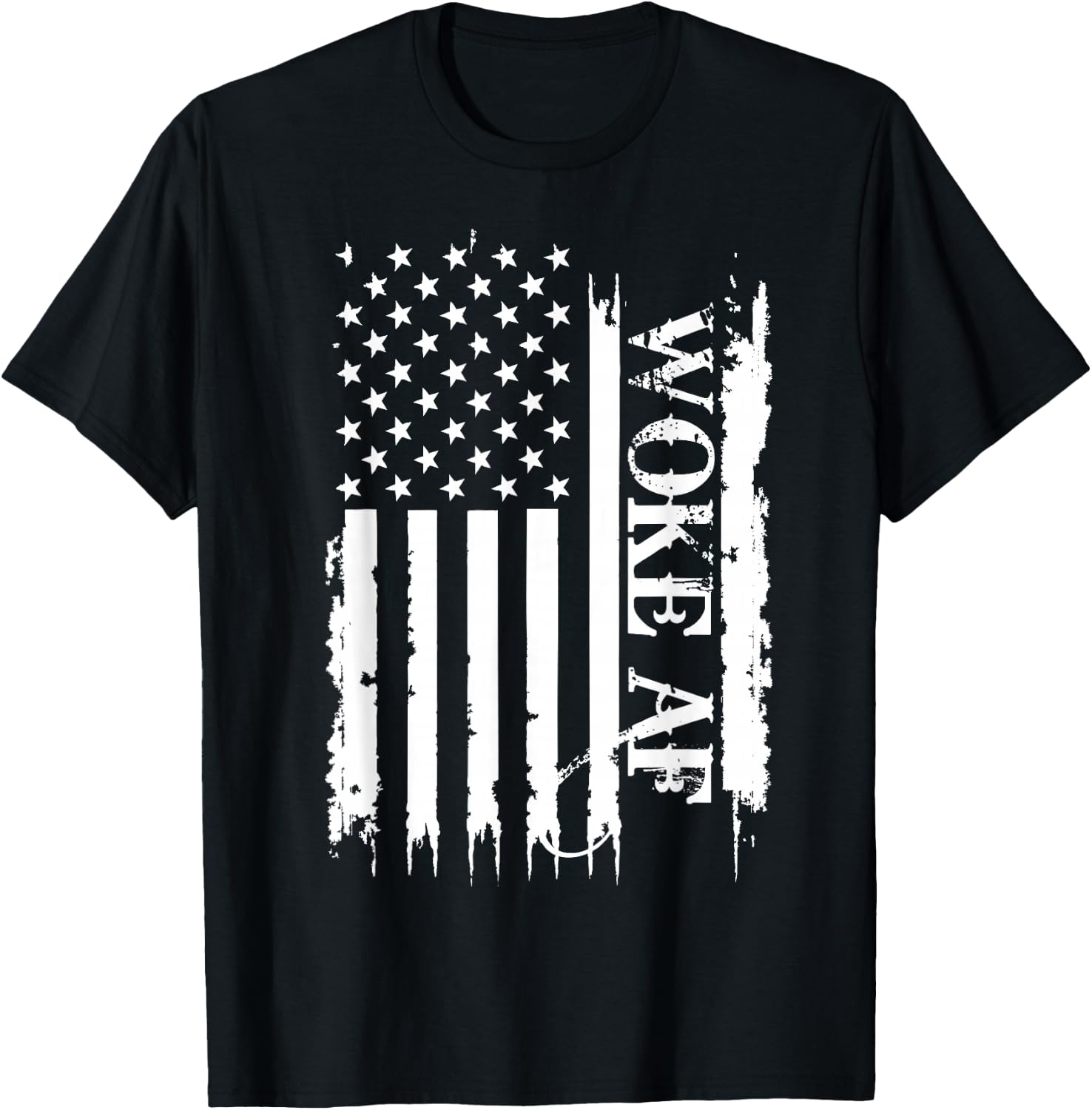 Woke AF United States Distressed w US Flag T-Shirt - T-Shirt | Black