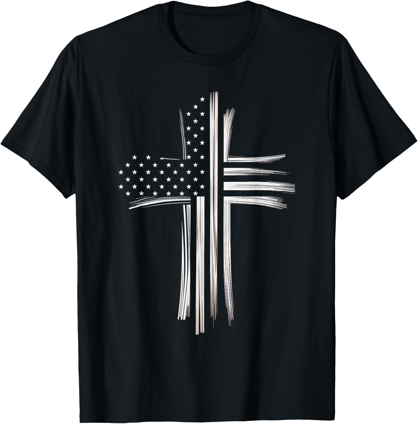 Christian Cross American Flag Faith USA Patriot T-Shirt - T-Shirt | Black