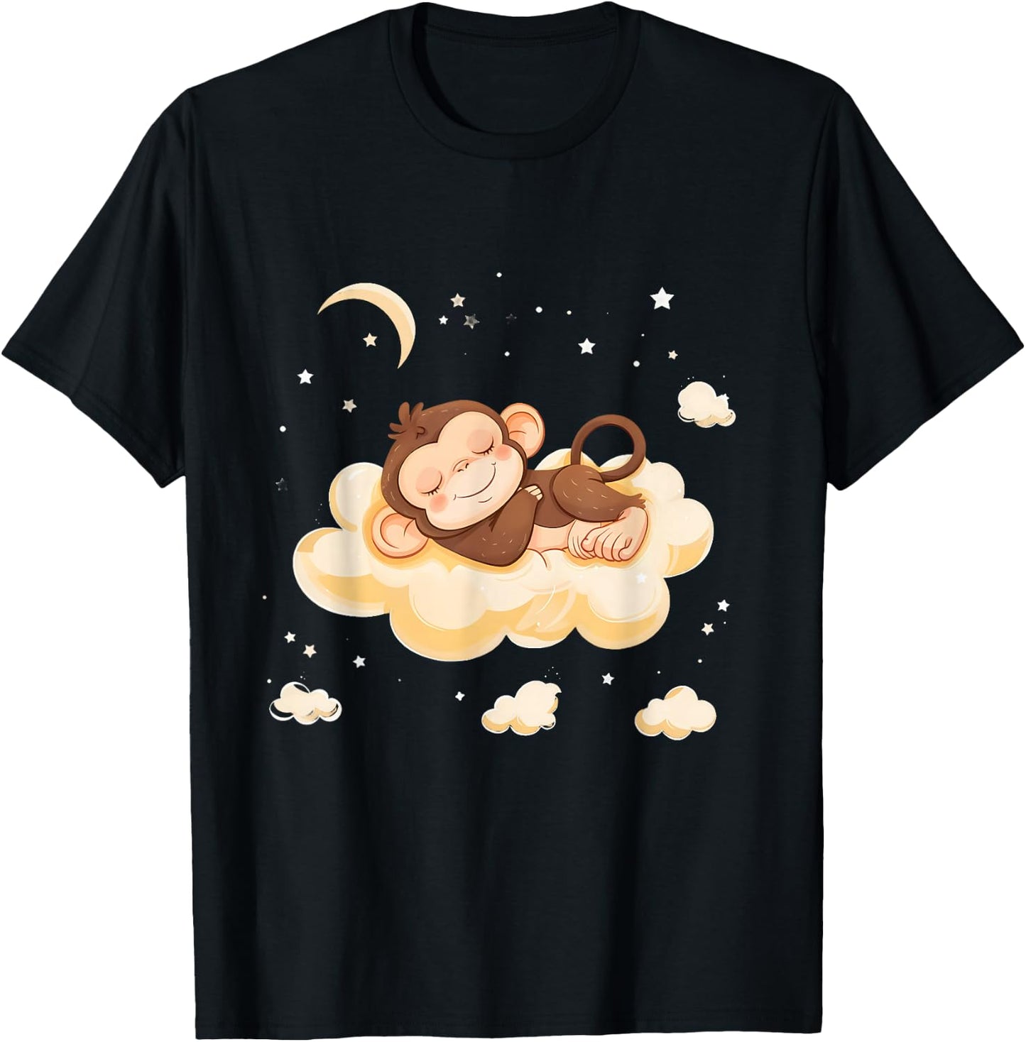 Sleepy Monkey Cloud Sleepy Animal Sleeping Monkey Napping T-Shirt - T-Shirt | Black