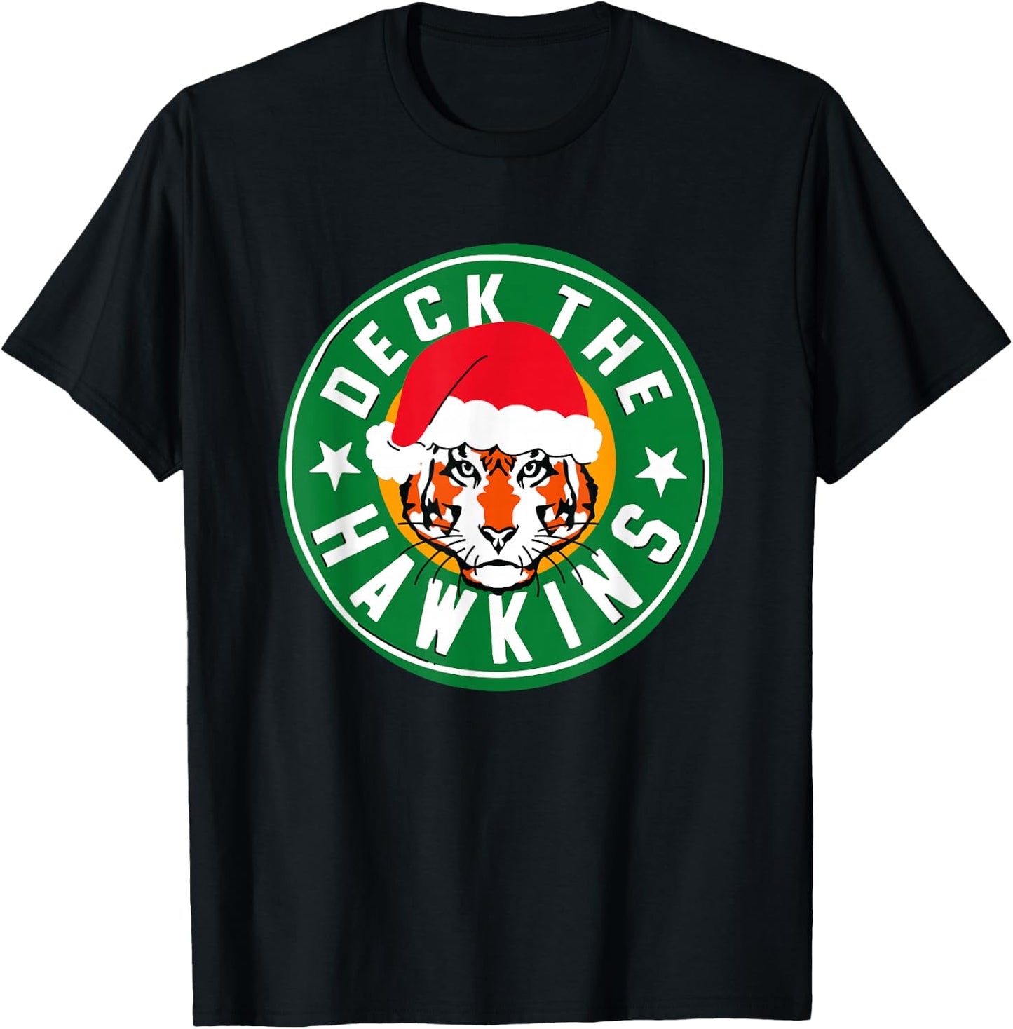 Stranger Things Christmas Deck The Hawkins Big Chest Badge T-Shirt - T-Shirt | Black