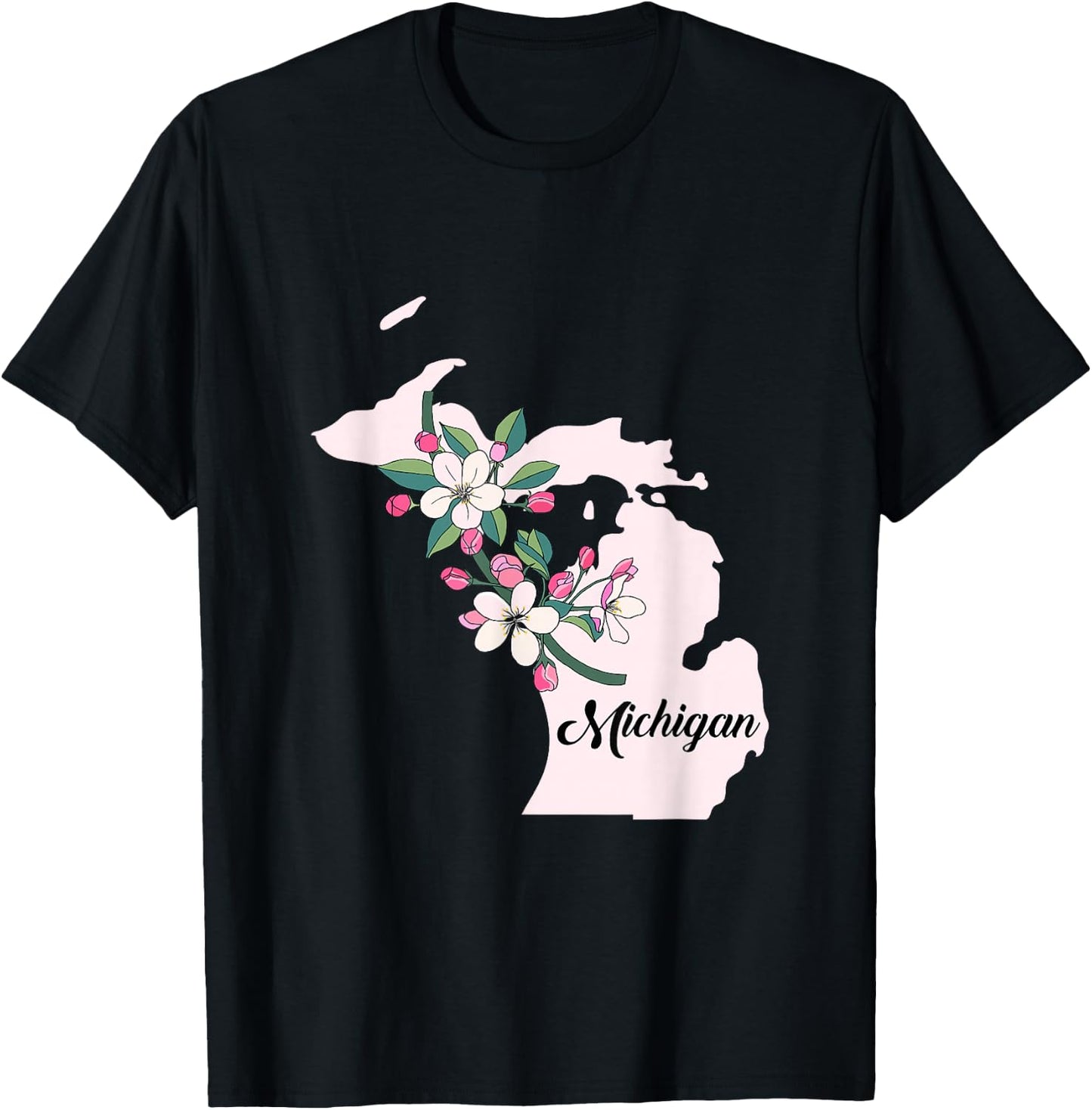 Michigan Flower Apple Blossom T-Shirt - T-Shirt | Black