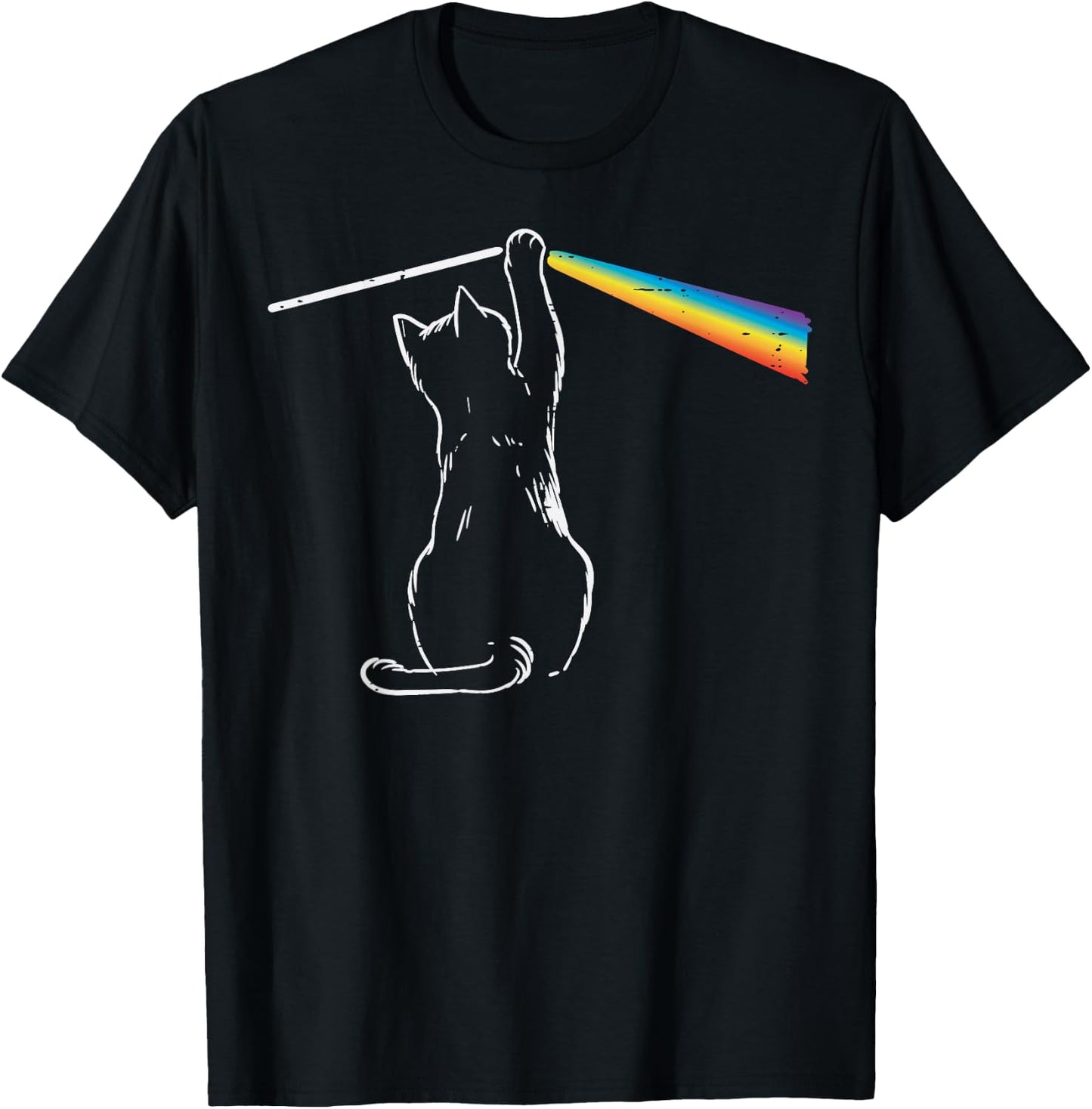 Cat Rainbow Light Cool Prism Science Spectral Men Women Kids T-Shirt - T-Shirt | Black