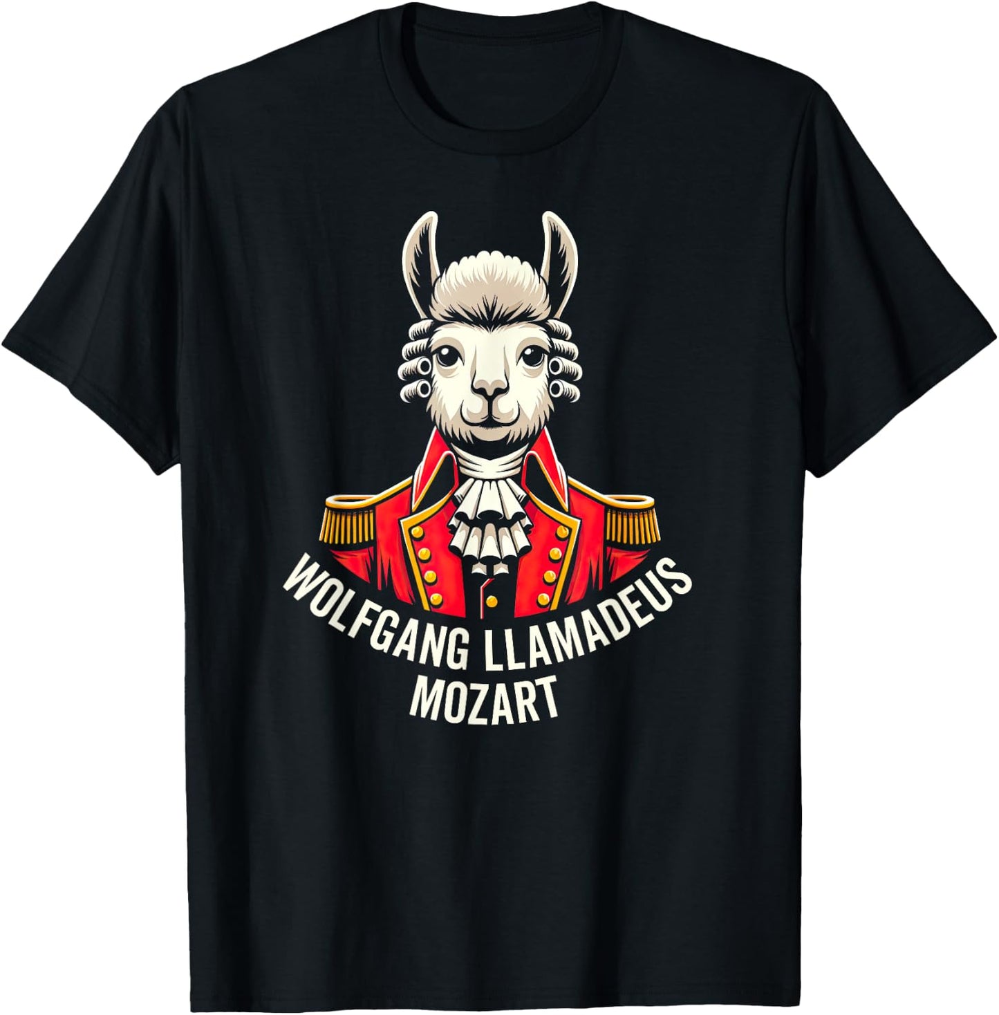 Wolfgang Llama Portrait Llamadeus Mozart Classical Music Hum T-Shirt - T-Shirt | Black
