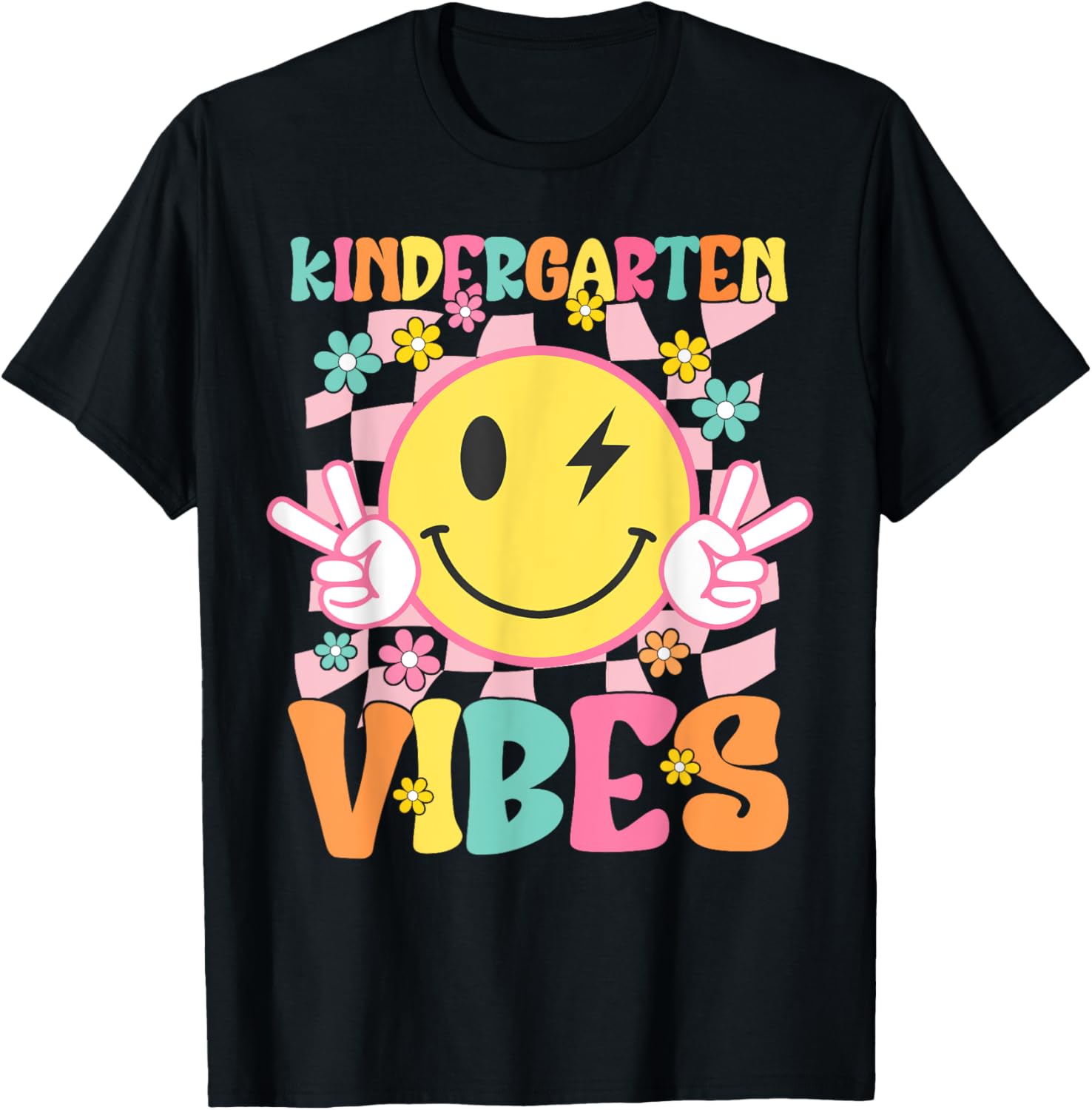 Kindergarten Vibes Smile Face Back to School Kindergarten T-Shirt - T-Shirt | Black