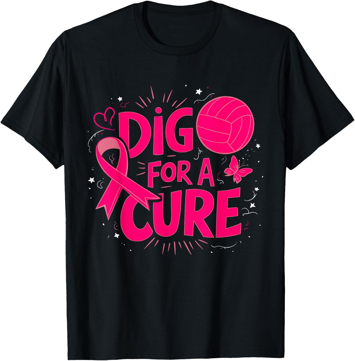 Dig For A Cure Breast Cancer Awareness Volleyball Pink T-Shirt - T-Shirt | Black