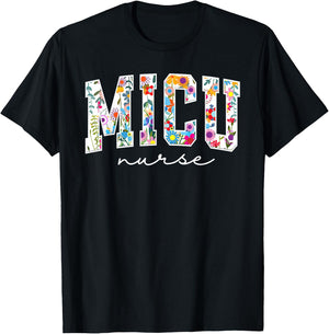 Floral MICU Nurse Floral MICU Nurse Medical Intensive Care U T-Shirt - T-Shirt | Black