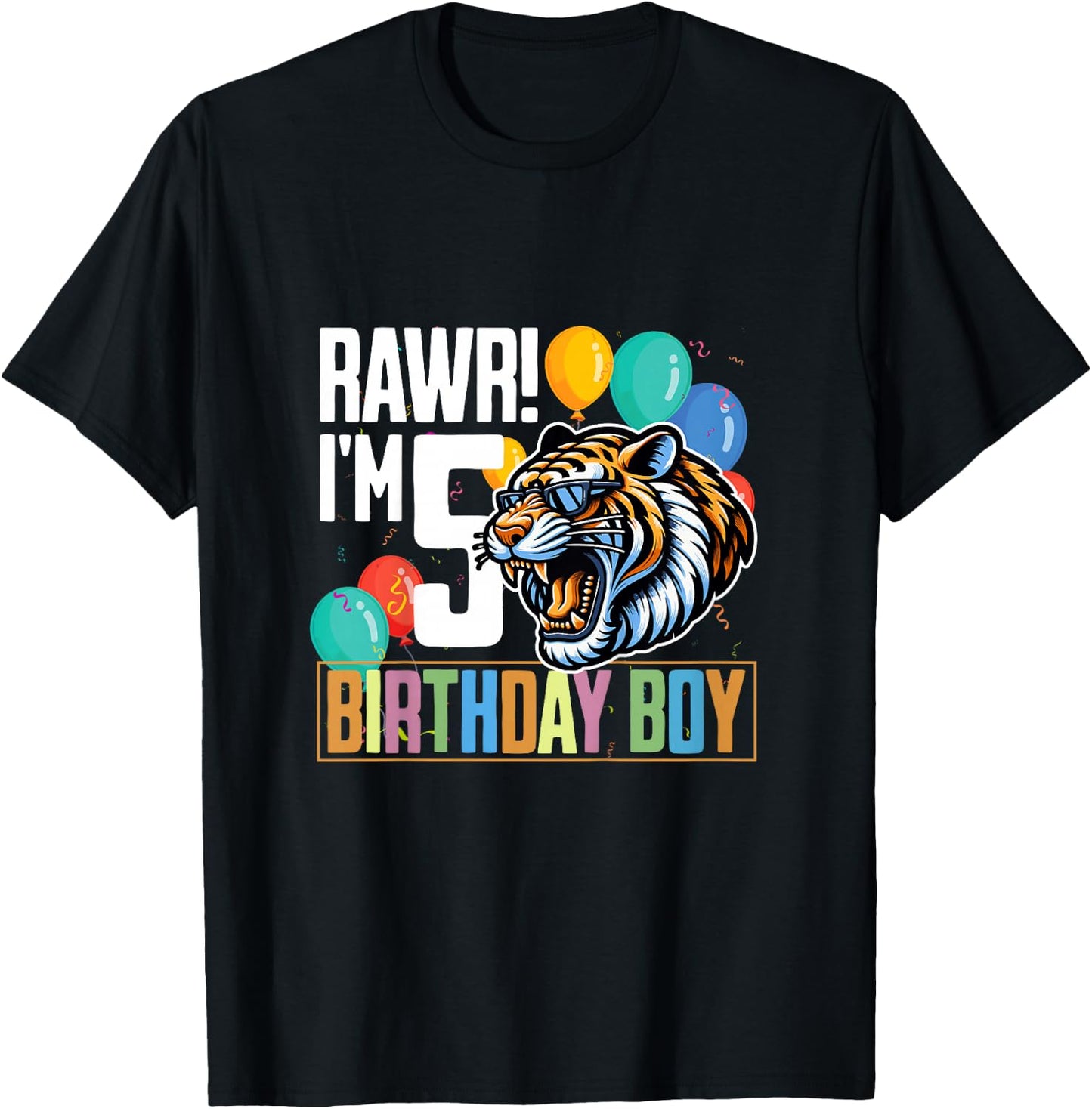 Tiger Rawr I'm 5 Year Old 5th Birthday Boy T-Shirt - T-Shirt | Black