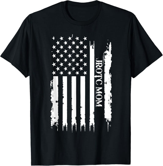 JROTC Mom United States Distressed w US Flag T-Shirt - T-Shirt | Black