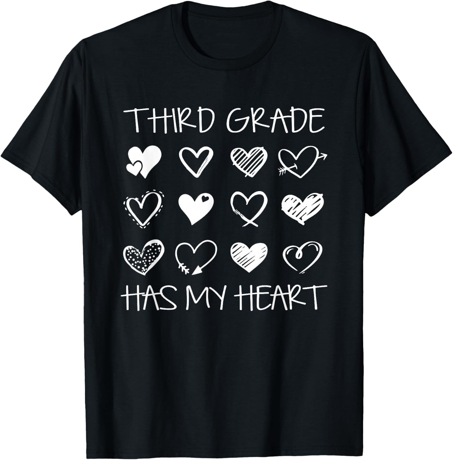 Vintage 3rd Third Grade Has My Heart Valentines Day Teacher T-Shirt - T-Shirt | Black