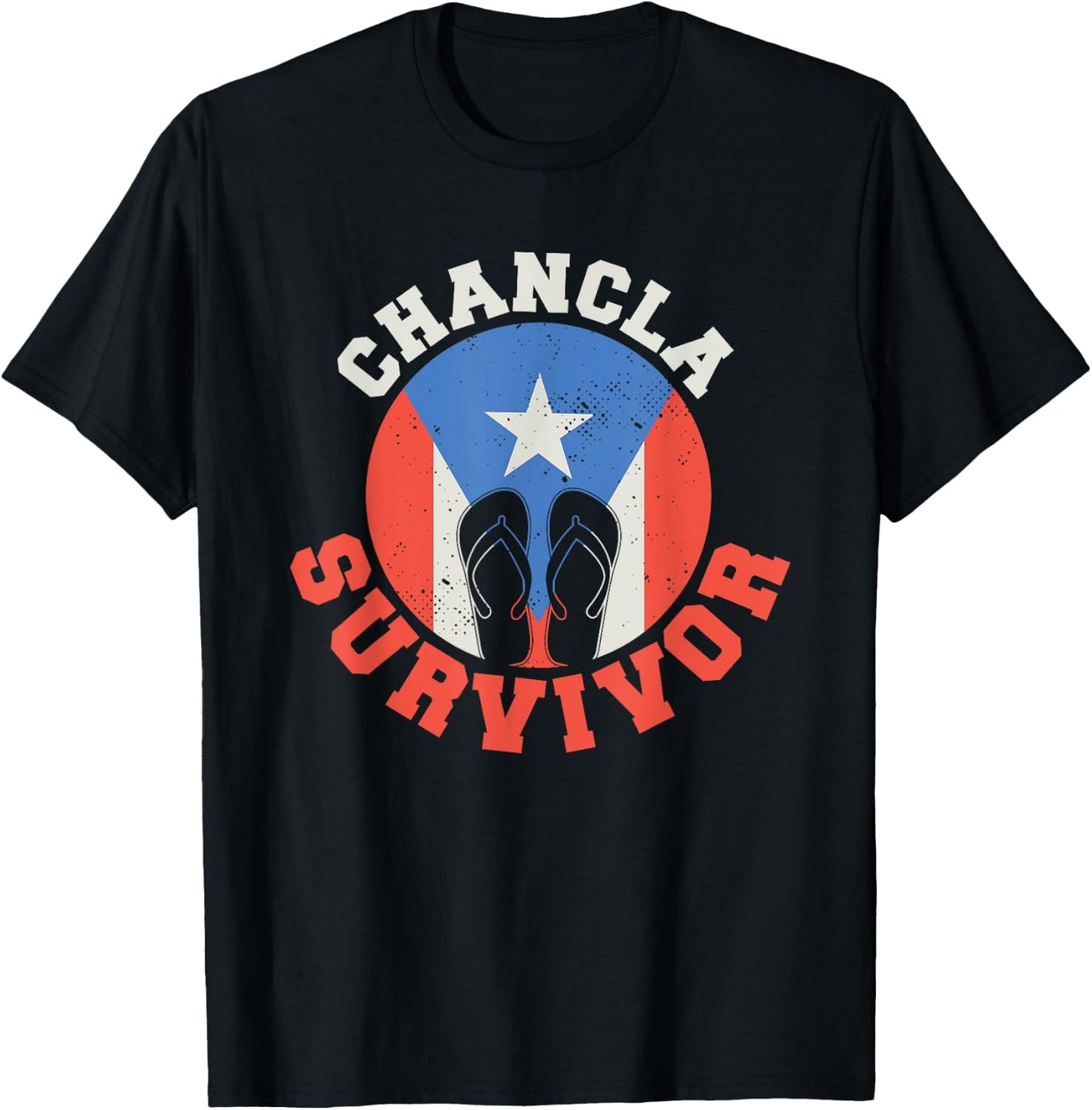 Chancla Survivor Puerto Rico Funny Spanish Joke T-Shirt - T-Shirt | Black