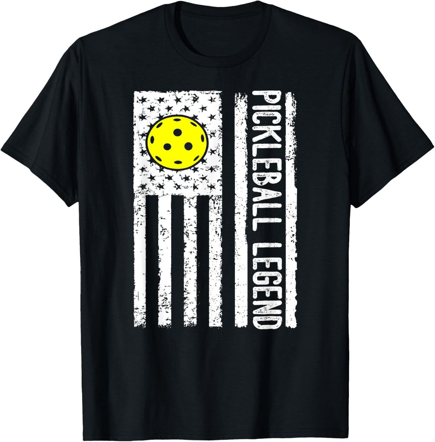 Pickleball Legend Distressed Pickleball Flag Men Women Kids T-Shirt - T-Shirt | Black