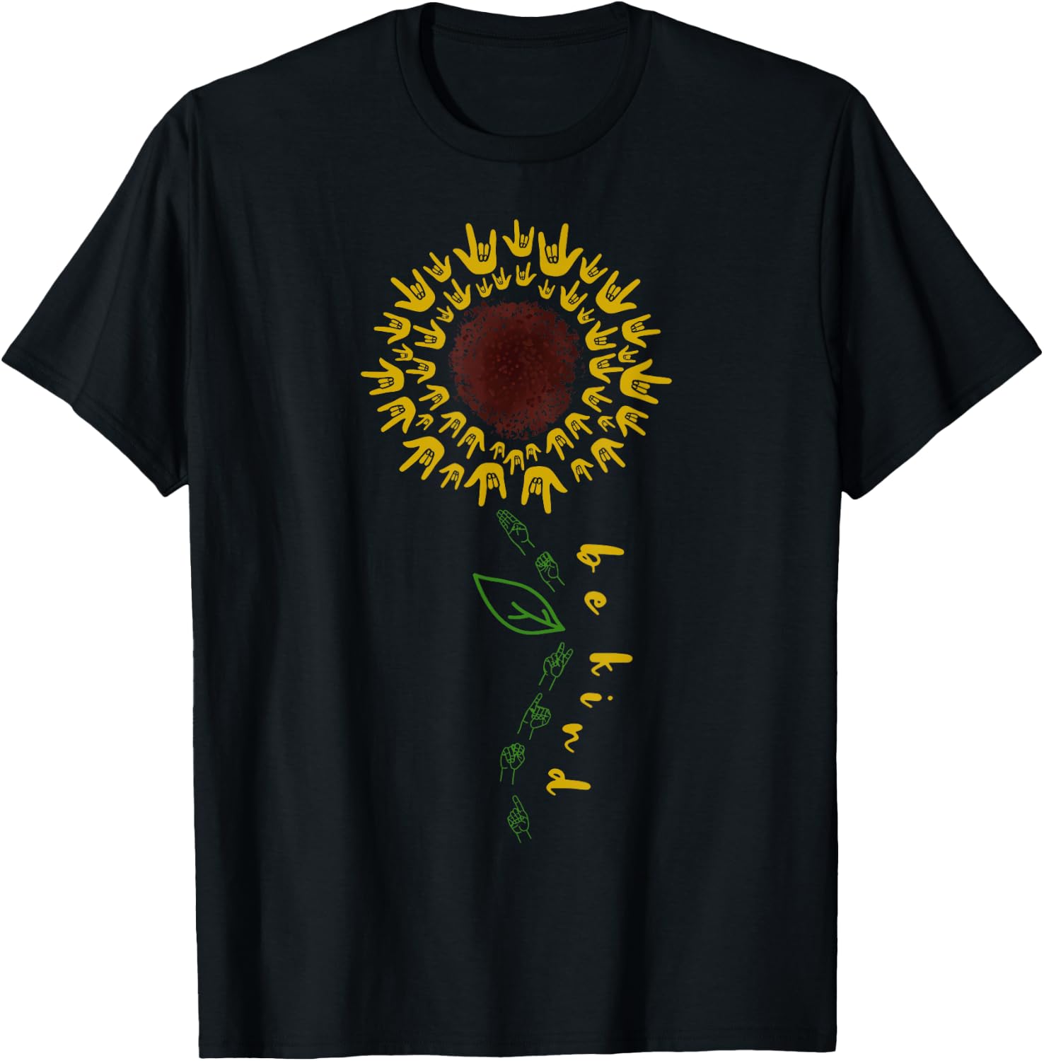Vintage Be Kind ASL Sunflower American Sign Language T-Shirt - T-Shirt | Black