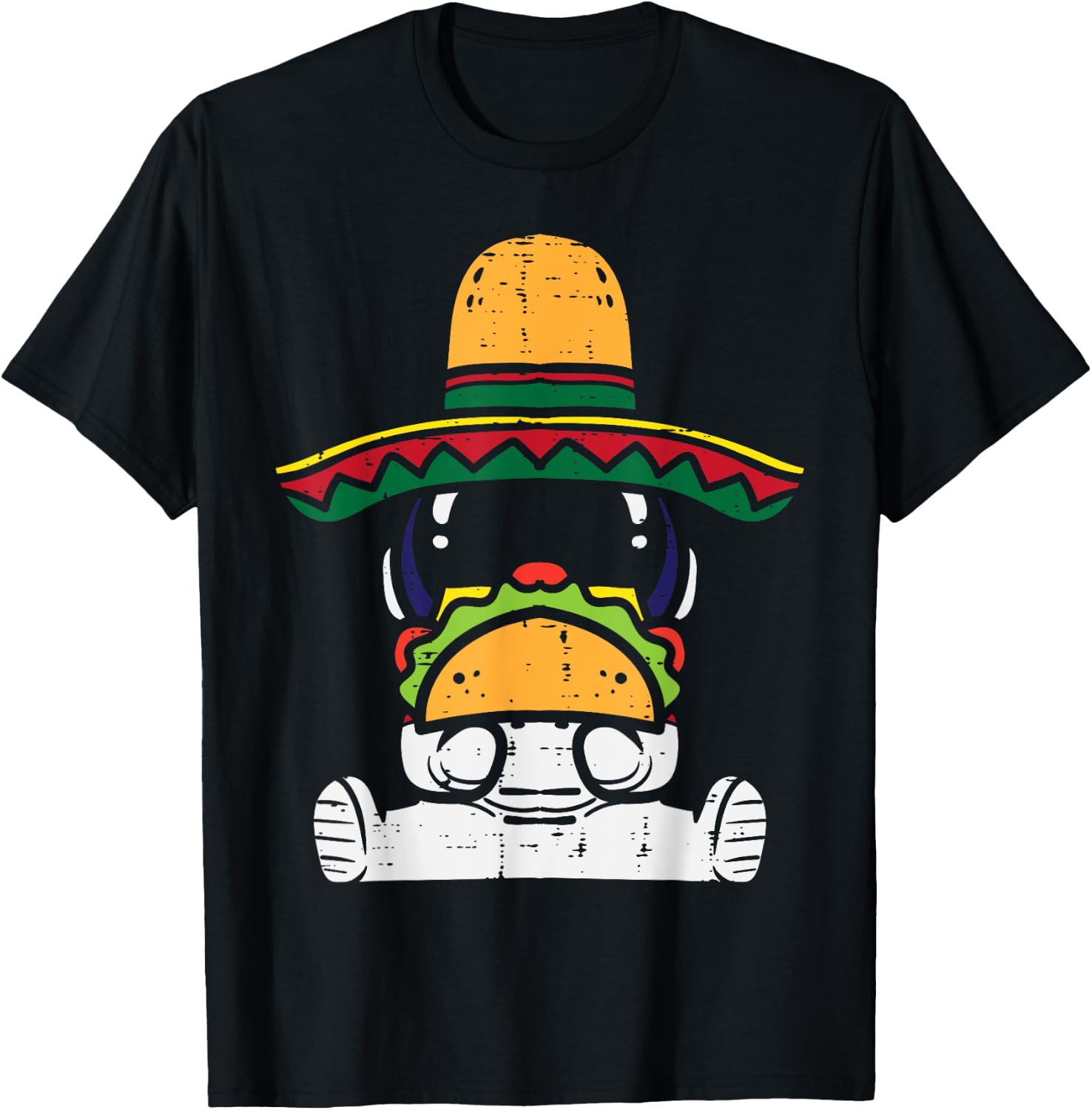 Mexican Astronaut Sombrero Tacos Space Food Men Women Kids T-Shirt - T-Shirt | Black