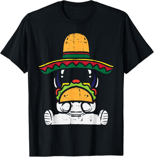 Mexican Astronaut Sombrero Tacos Space Food Men Women Kids T-Shirt - T-Shirt | Black