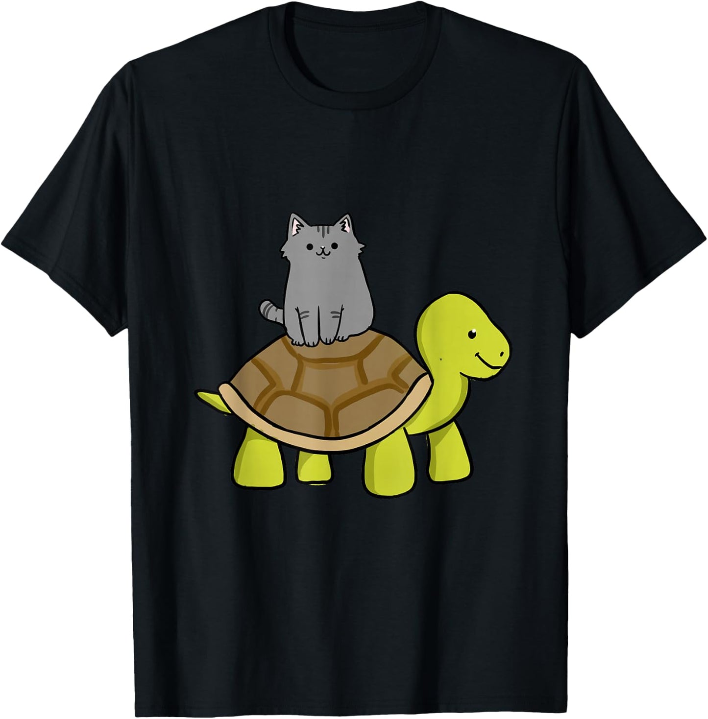 Cat Riding Turtle Cat Lover Gift T-Shirt - T-Shirt | Black