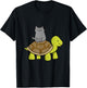 Cat Riding Turtle Cat Lover Gift T-Shirt - T-Shirt | Black