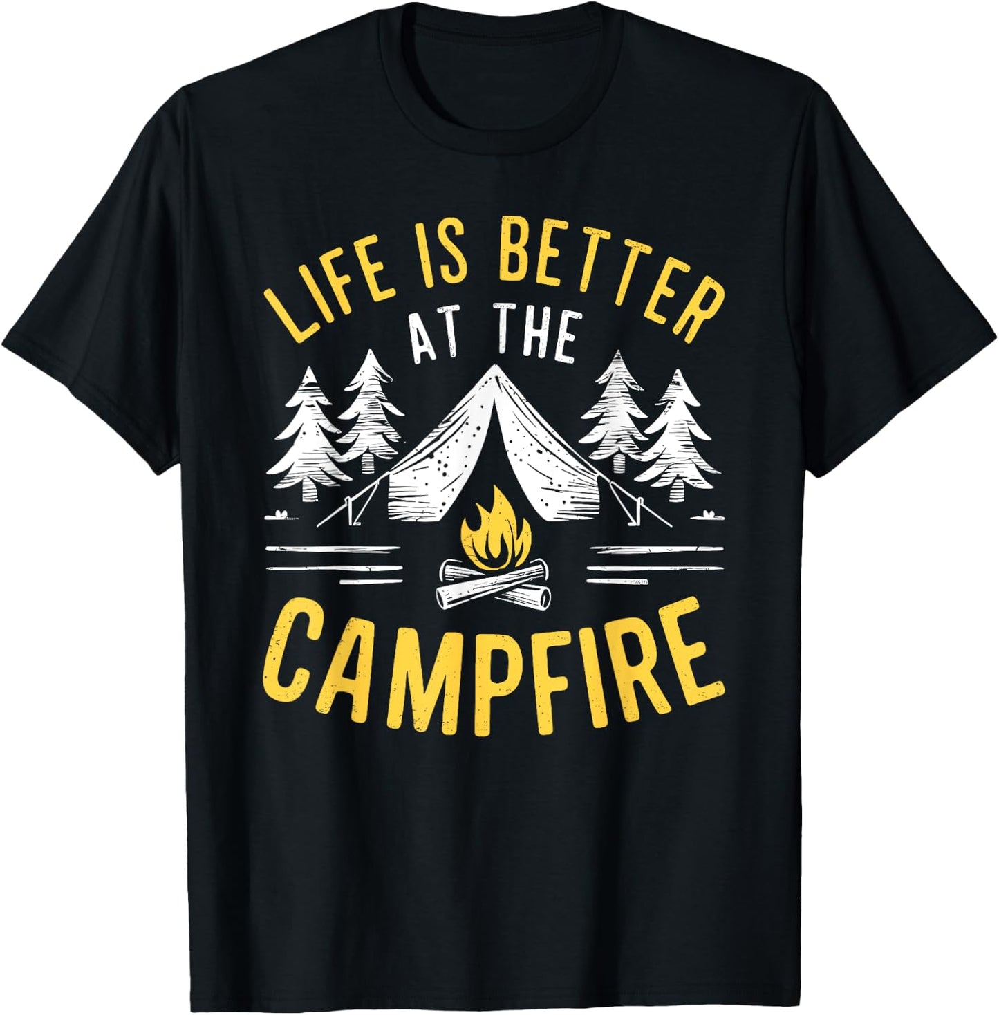 Camping Campfire Outdoor Nature Lover Gift: & T-Shirt - T-Shirt | Black