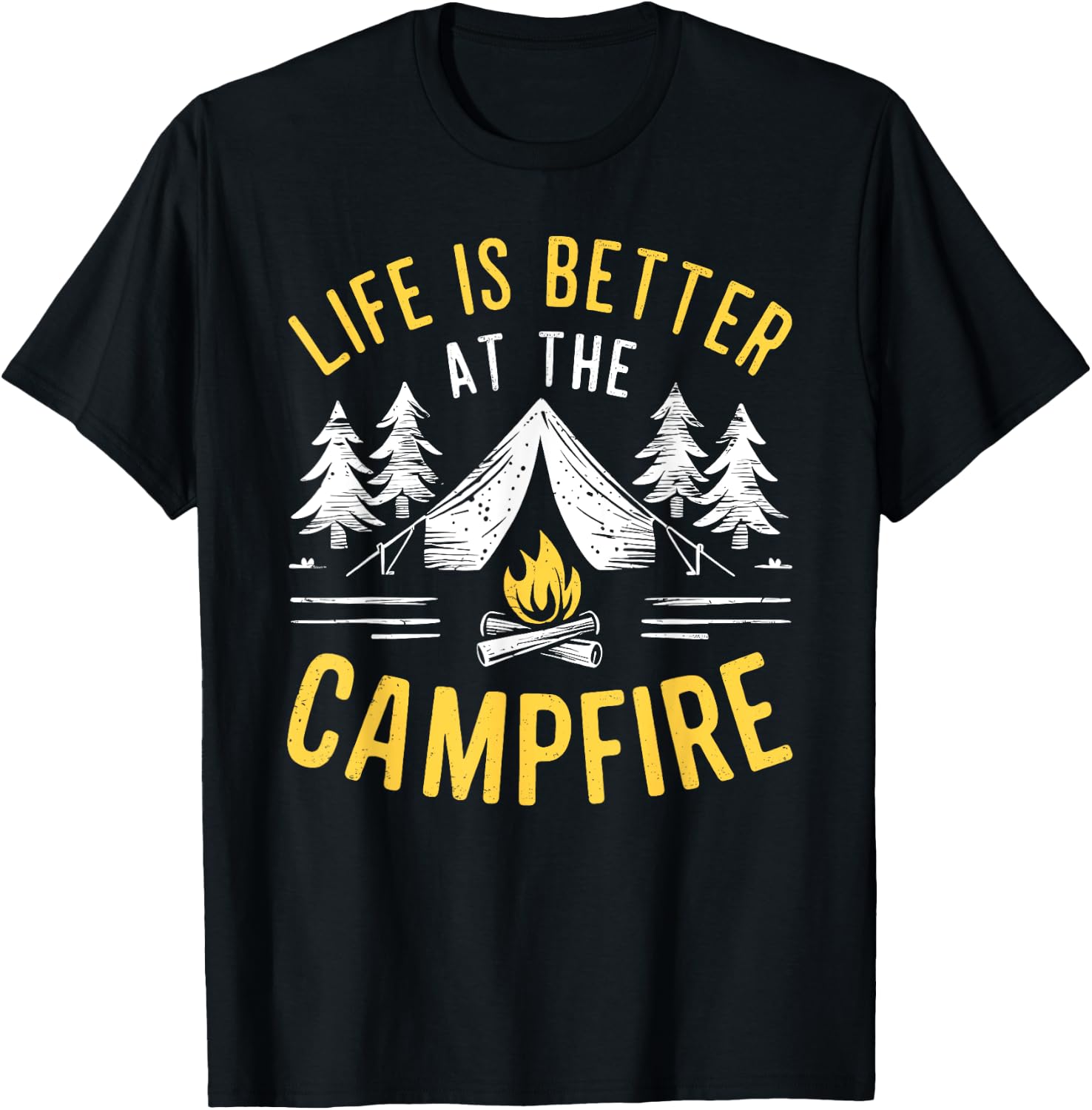 Camping Campfire Outdoor Nature Lover Gift: & T-Shirt - T-Shirt | Black