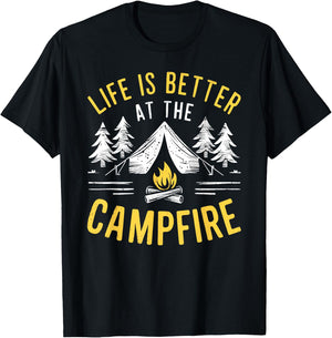 Camping Campfire Outdoor Nature Lover Gift: & T-Shirt - T-Shirt | Black
