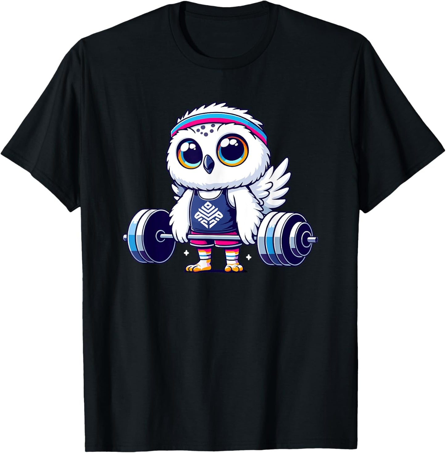 Cute Snowy Owl Workout Barbell Fitness Lover T-Shirt - T-Shirt | Black