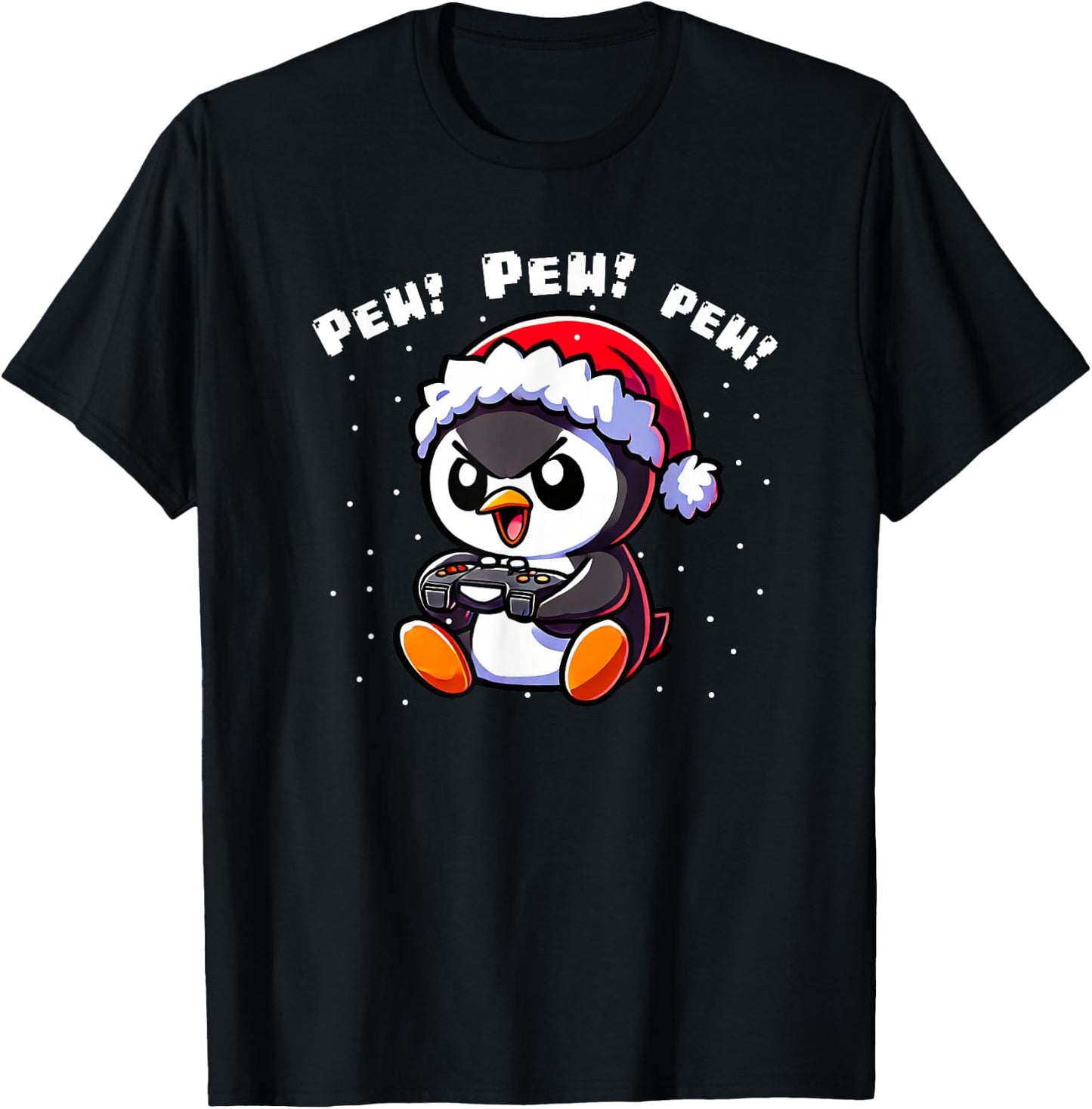 XmasByAxisone2024 Funny Penguin Gamer Pew Video Game Christmas Boys Kids T-Shirt - T-Shirt | Black