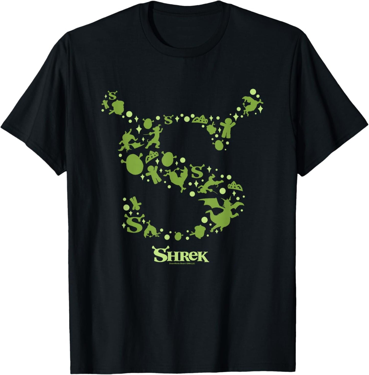 Shrek Character Silhouettes Iconic S Logo T-Shirt - T-Shirt | Black
