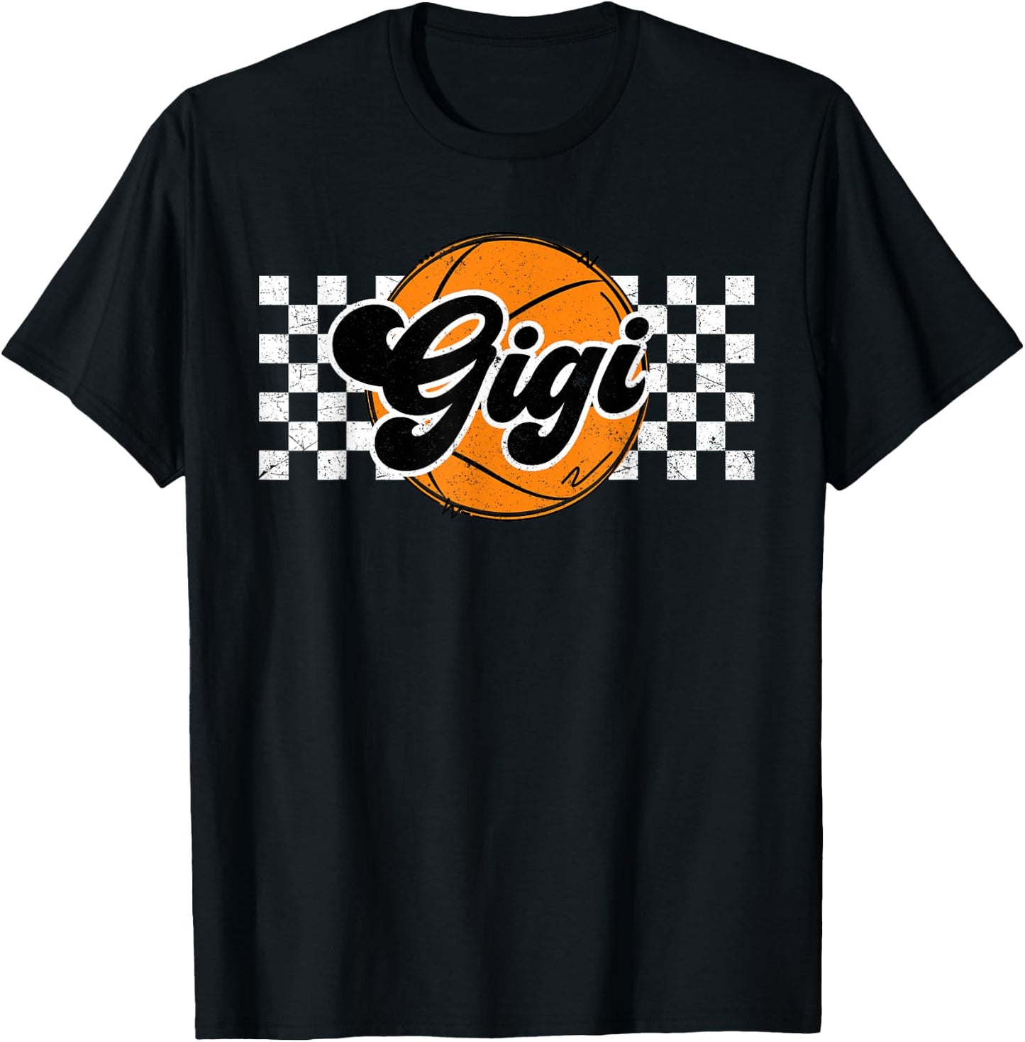 Basketball Gigi Retro Checkered Vintage Basketball Family T-Shirt - T-Shirt | Black