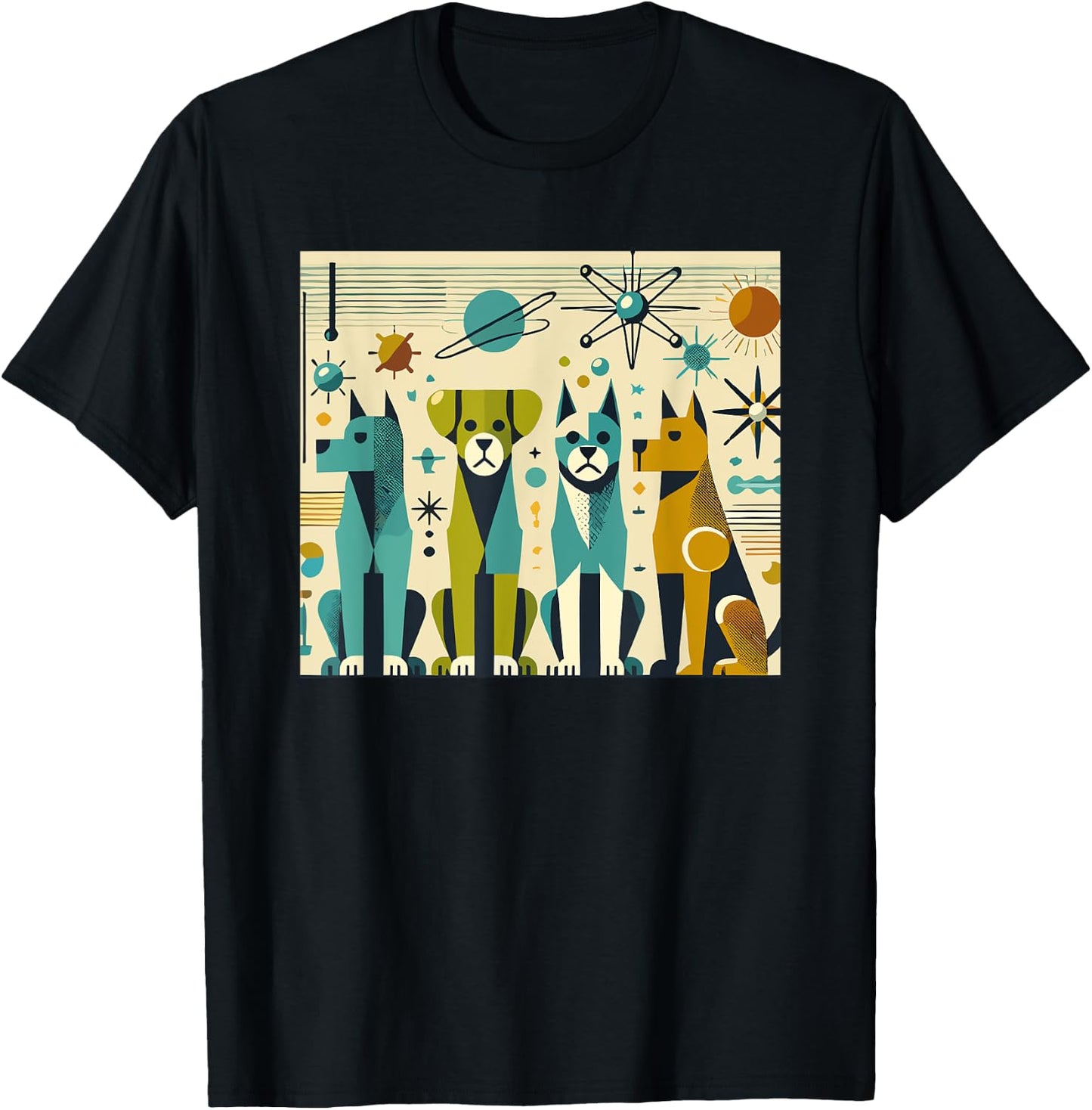 Mid Century Modern Dogs 50s 60s Retro Style Art T-Shirt - T-Shirt | Black