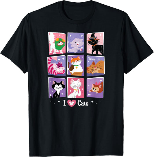 Disney - I Heart Cats Grid T-Shirt - T-Shirt | Black