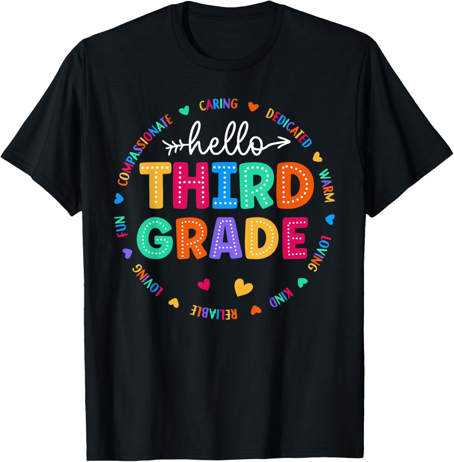 Third Grade Hello Back To School 3rd Grade Teacher Student Men Women Girls Kids T-Shirt - T-Shirt | Black