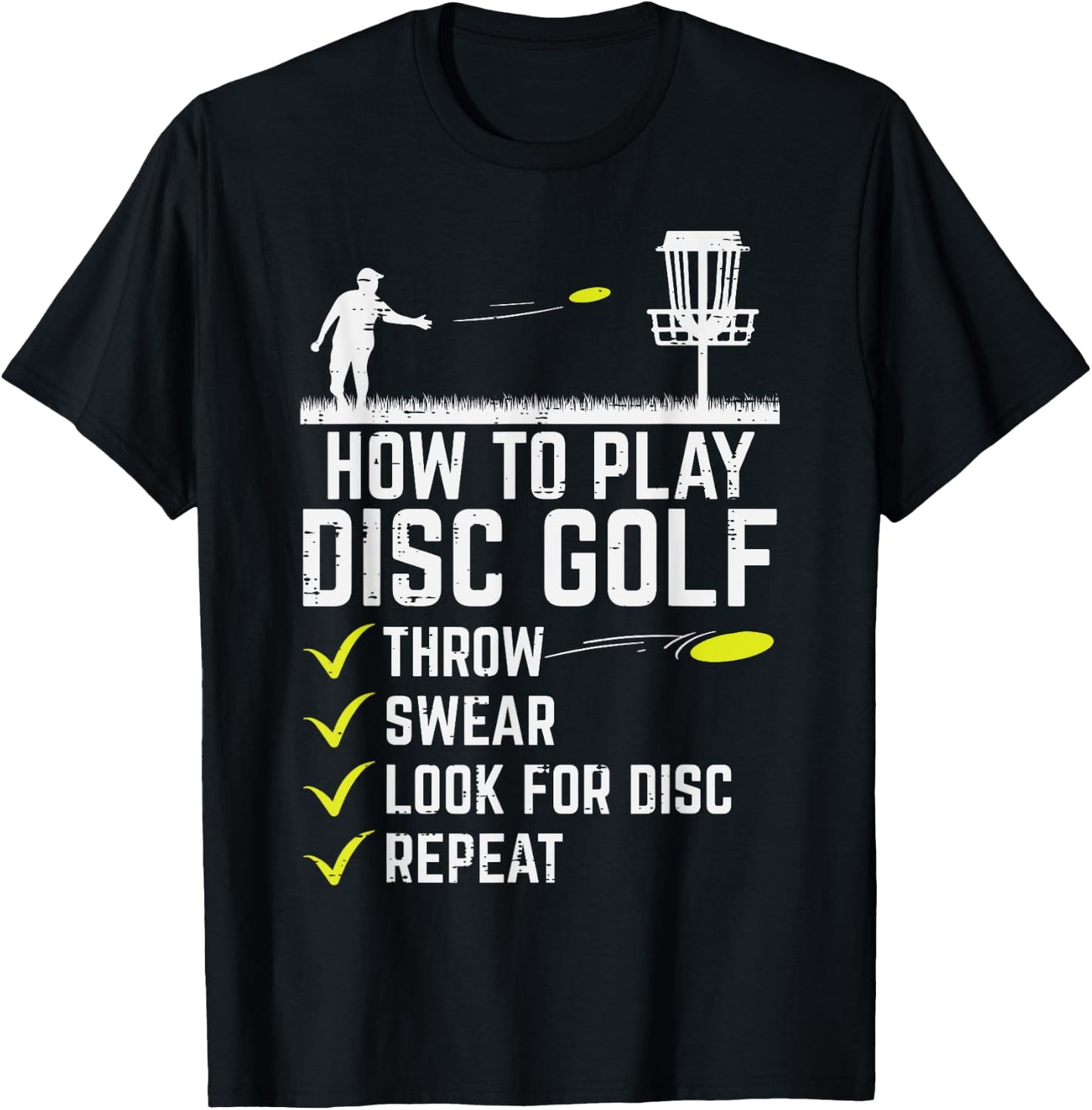 How To Play Disc Golf Throw Frisbee Frolf Joke Men Women T-Shirt - T-Shirt | Black
