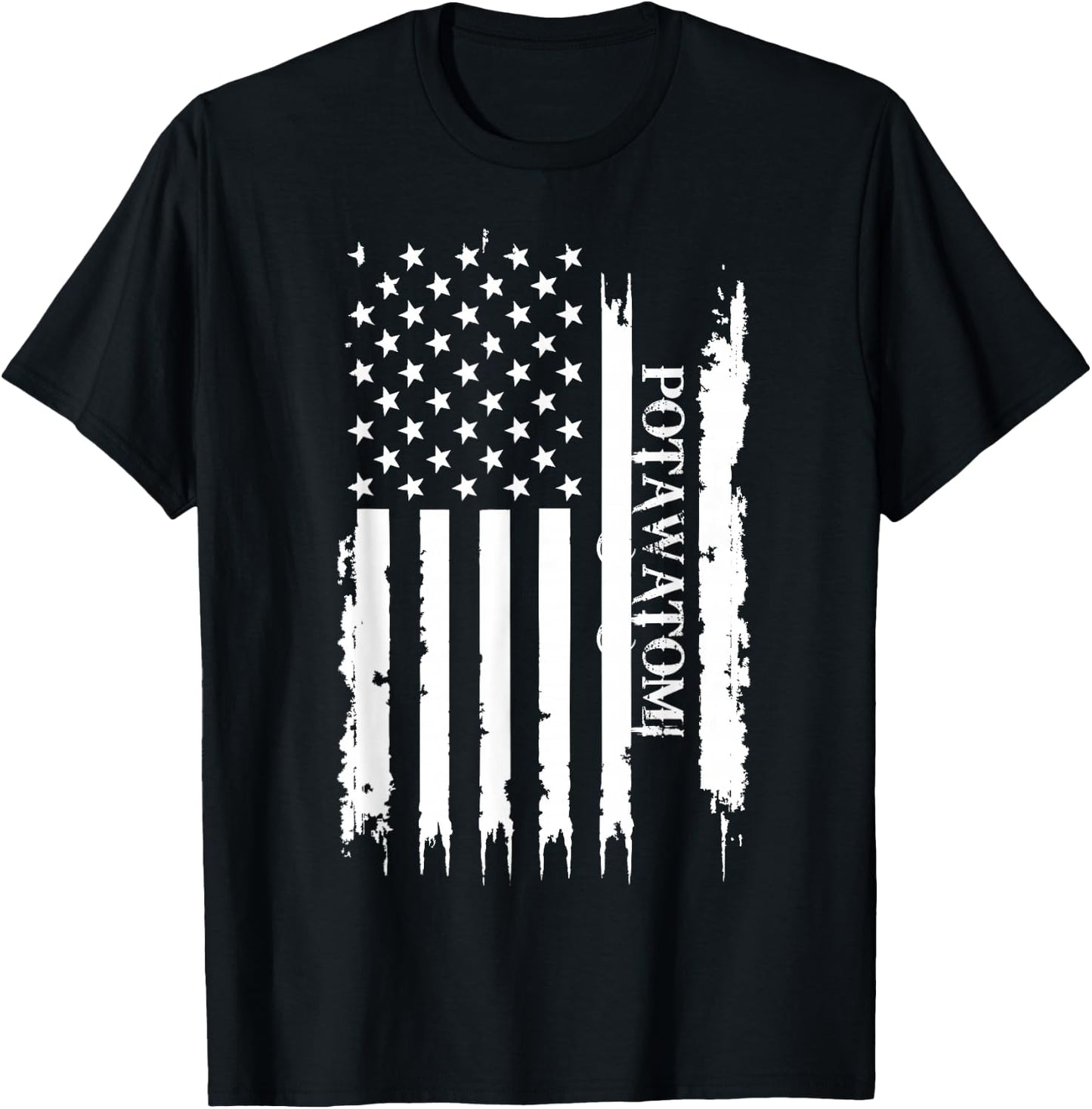 Potawatomi United States Distressed w US Flag T-Shirt - T-Shirt | Black
