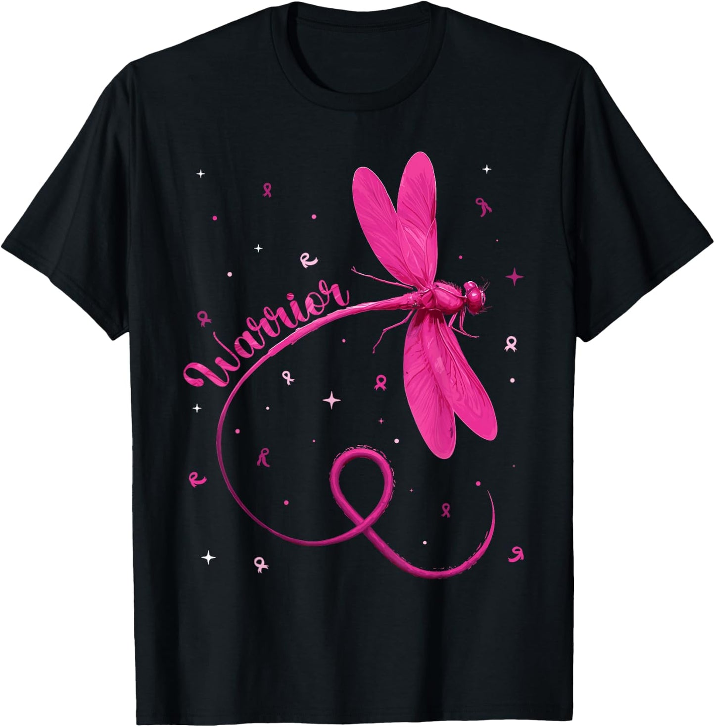 Pink Dragonfly Breast Cancer Warrior T-Shirt - T-Shirt | Black