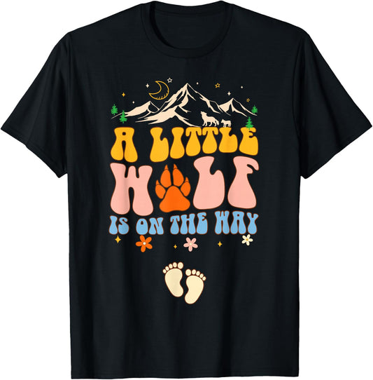 Pregnancy Announcement Mommy Little A Wolf Is On The Way T-Shirt - T-Shirt | Black