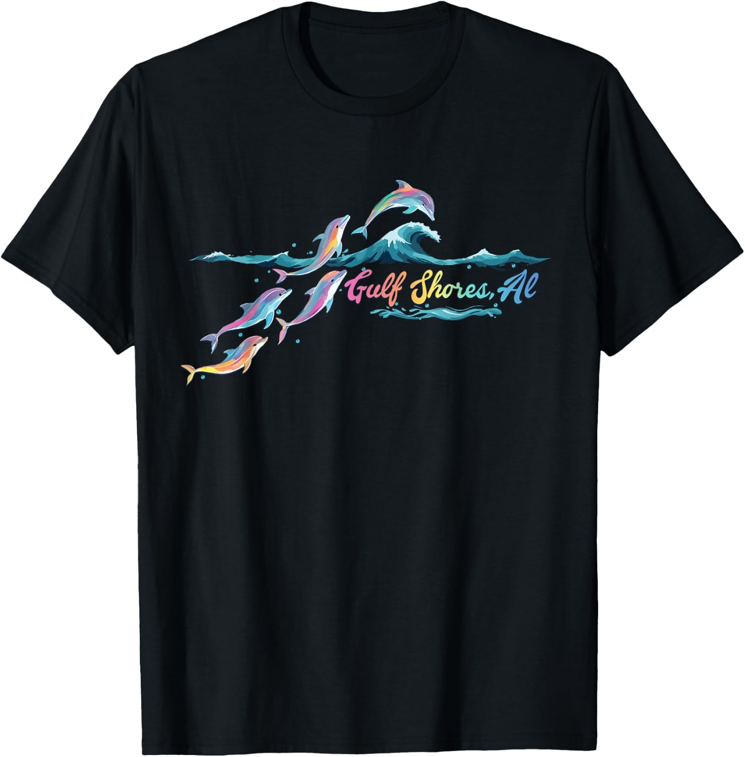 Gulf Shores Alabama Colorful Dolphin Lover Beach Gifts T-Shirt - T-Shirt | Black