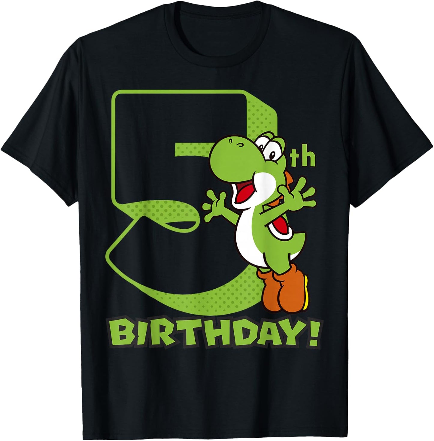 Super Mario Yoshi 5th Birthday Action Portrait T-Shirt - T-Shirt | Black